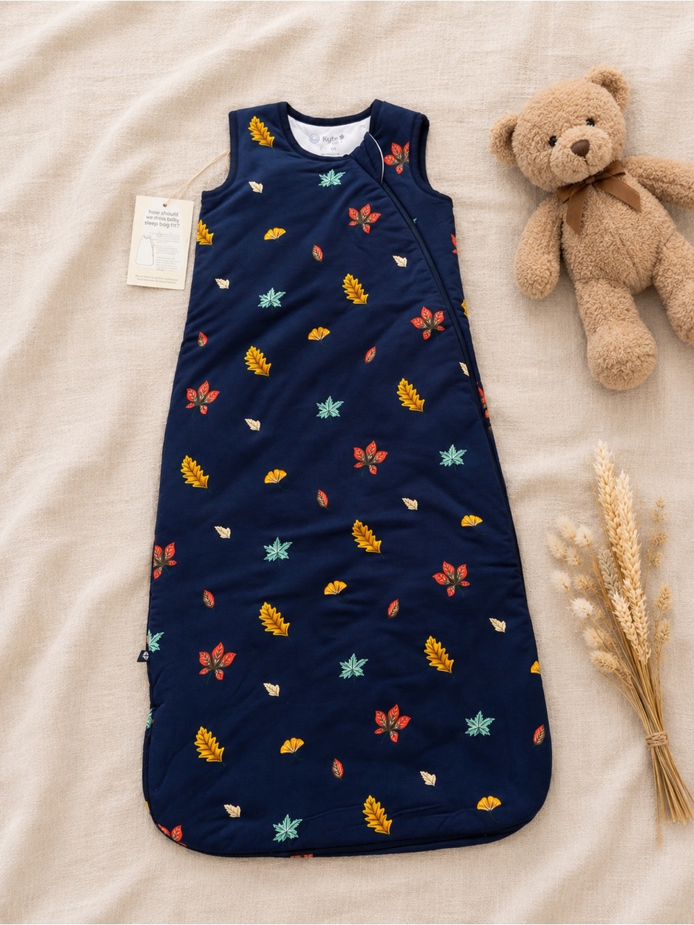 Kyte BABY Navy Sleep Sack with Colorful Leaf Print 2.5 TOG Size Medium